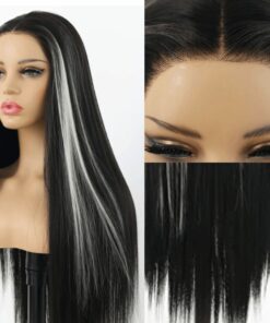black wig with white highlights wig Long straight 4
