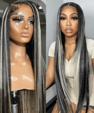 black wigs with gray highlights-long straight 1