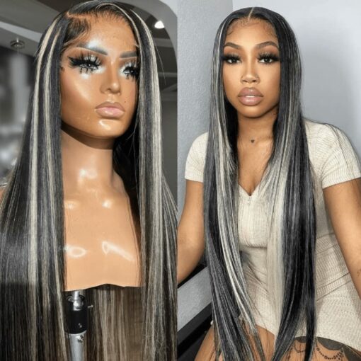 black wigs with gray highlights-long straight 1
