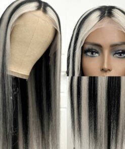 black wigs with gray highlights long straight 3