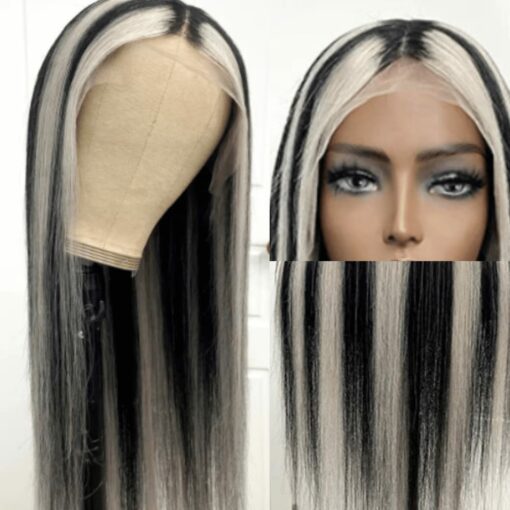 black wigs with gray highlights long straight 3
