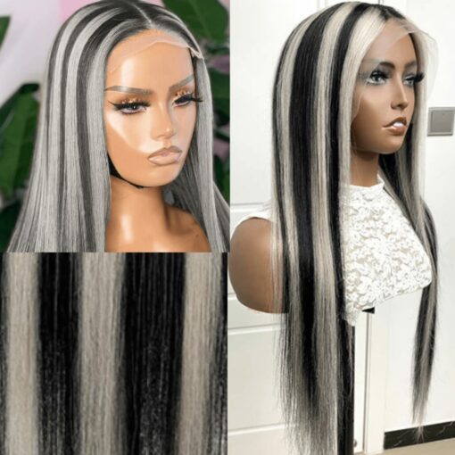 black wigs with gray highlights long straight 4