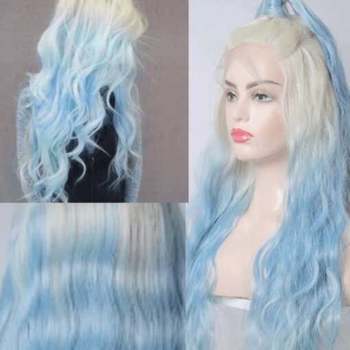 blonde and blue wig long curly 3