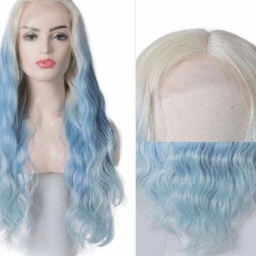 blonde and blue wig-long curly 4