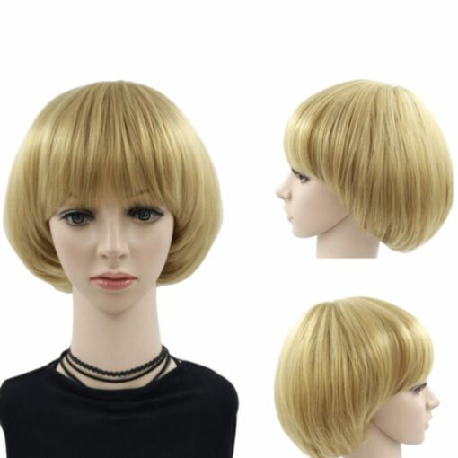 blonde bowl cut wig-short straight 4