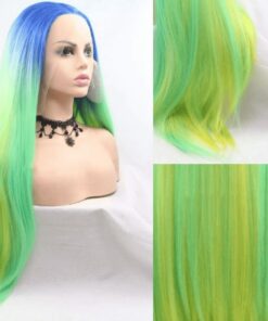 blue and green wig Long straight 2