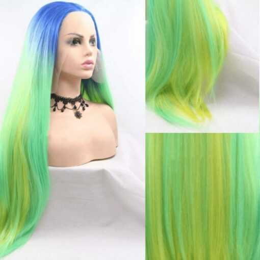 blue and green wig-Long straight 2