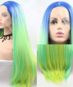 blue and green wig Long straight 3