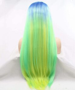 blue and green wig Long straight 4