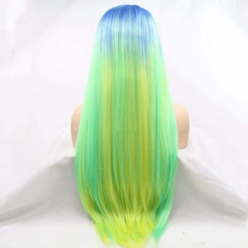 blue and green wig-Long straight 4