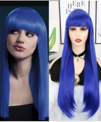 blue wig with bangs-long straight 1