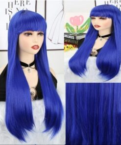 blue wig with bangs long straight 3
