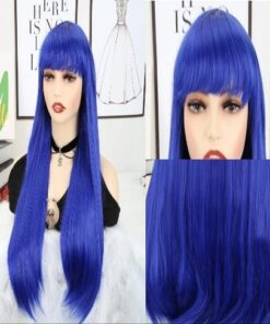 blue wig with bangs long straight 4