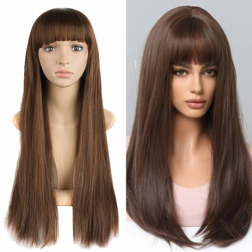 brown wig with bangs-Straight1