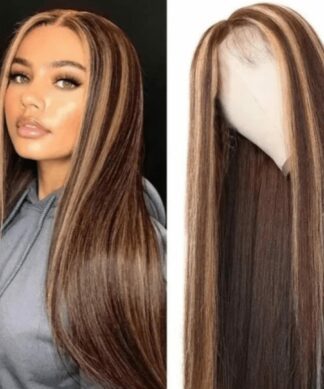 brown with blonde highlights wig-Long straight 1