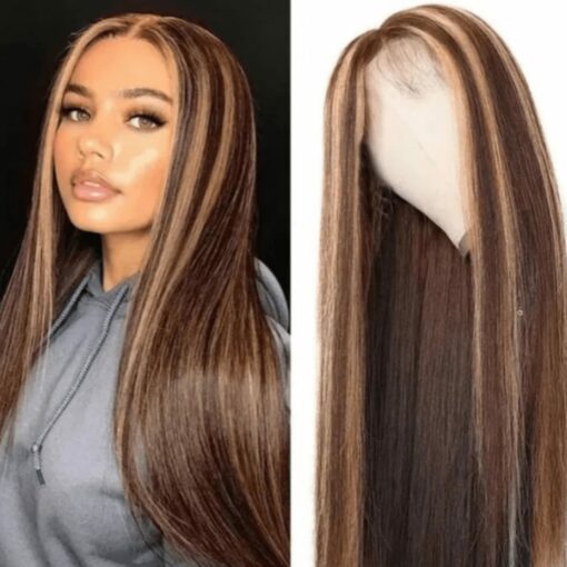 brown with blonde highlights wig Long straight 1