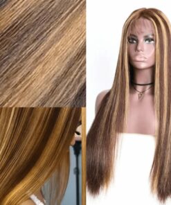 brown with blonde highlights wig Long straight 2