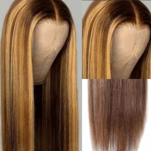 brown with blonde highlights wig-Long straight 3