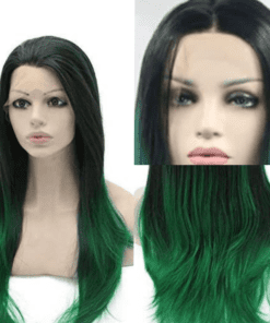 green ombre wig straight long3