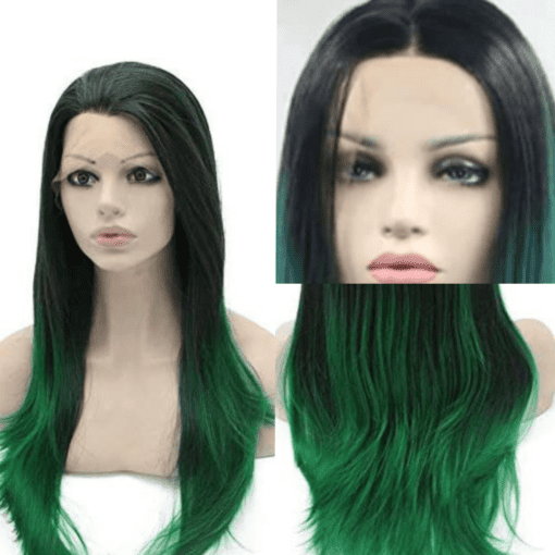 green ombre wig straight long3