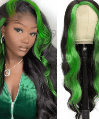 green skunk stripe wig-wavy long(1)