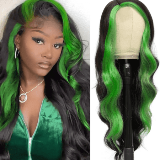 green skunk stripe wig-wavy long(1)