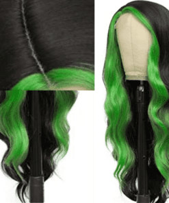 green skunk stripe wig wavy long2