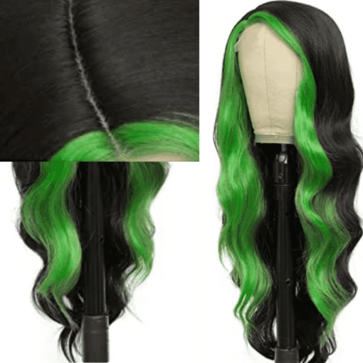 green skunk stripe wig-wavy long(2)