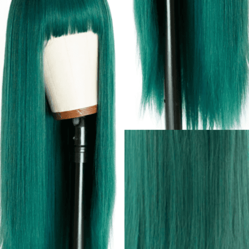 green wig with bang straight long2