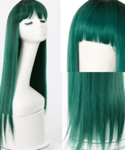 green wig with bang straight long3