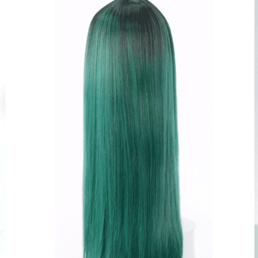 green wig with bang straight long4