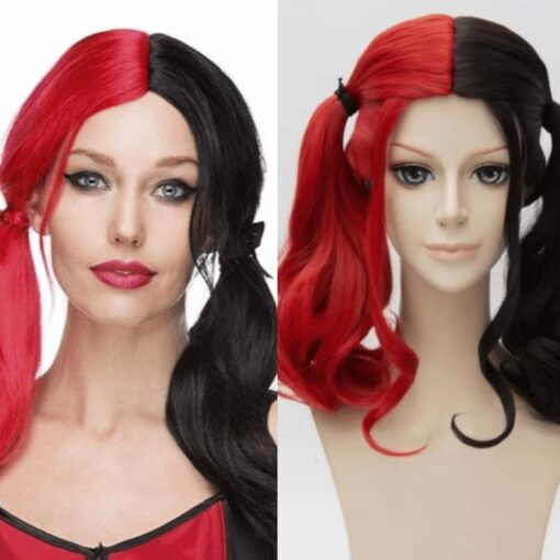 harley quinn wig red and black-long straight 1