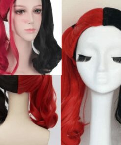 harley quinn wig red and black long straight 3
