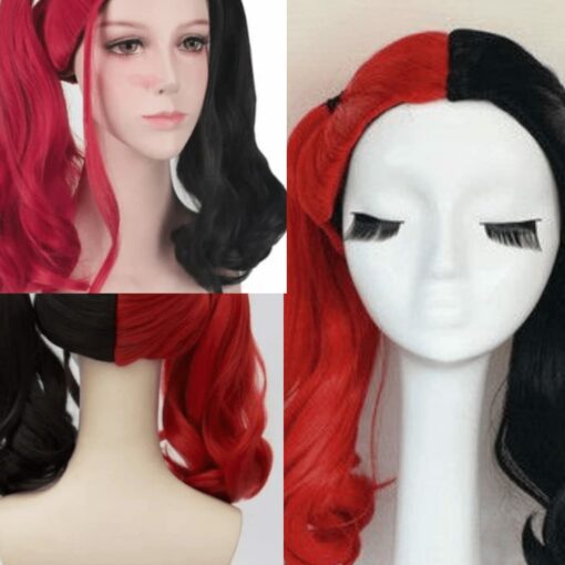 harley quinn wig red and black-long straight 3