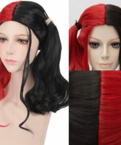harley quinn wig red and black long straight 4