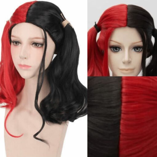 harley quinn wig red and black-long straight 4