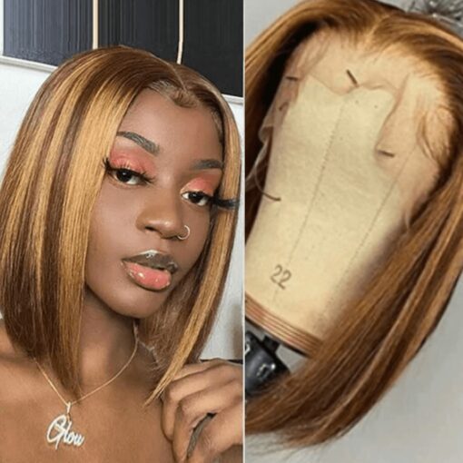 honey blonde bob straight wig 1