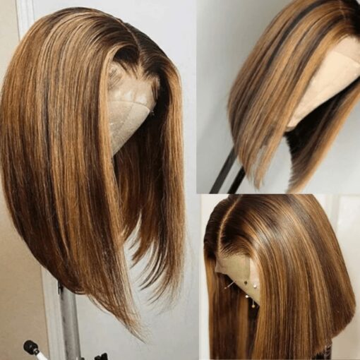 honey blonde bob straight wig 4