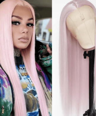 light pink lace front wig-straight long(1)