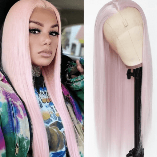 light pink lace front wig straight long1