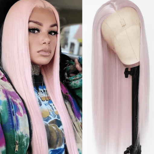 light pink lace front wig-straight long(1)