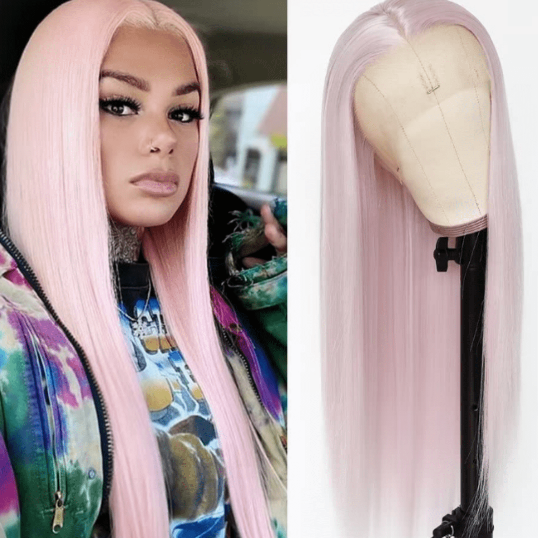 360 Lace Water Wave Pink Lace Front Wig Pink Color, Long, Heat