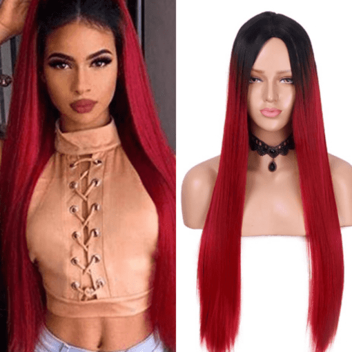 ombre red wigs-straight long(1)