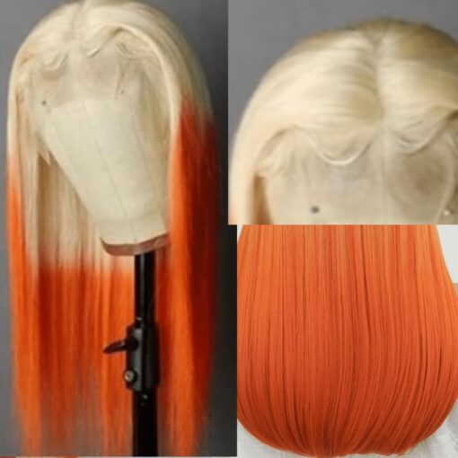 orange and blonde wig-long straight 4