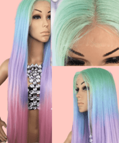 pastel rainbow lace front wig straight long2