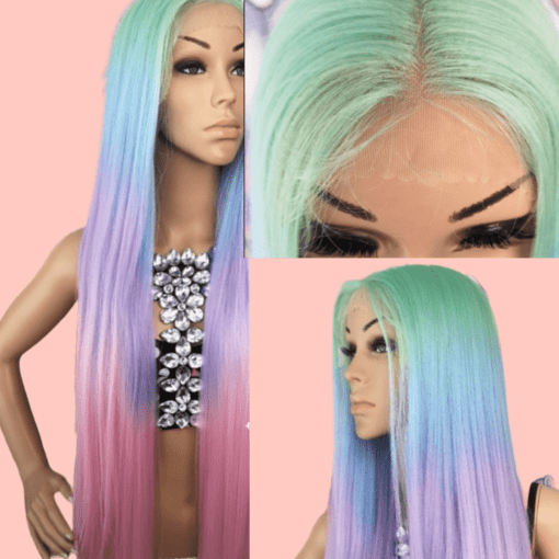 pastel rainbow lace front wig-straight long(2)