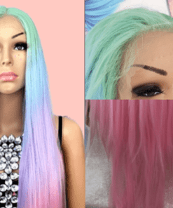 pastel rainbow lace front wig straight long3