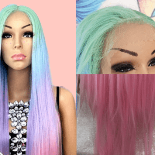 pastel rainbow lace front wig-straight long(3)