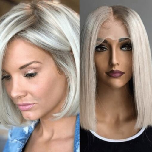 short bob icy blonde hair wig1