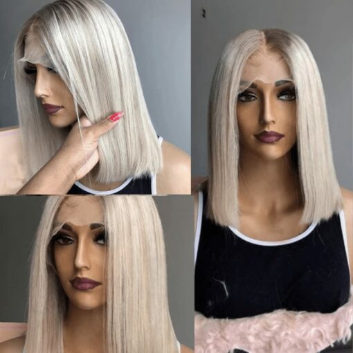 short bob icy blonde hair wig2